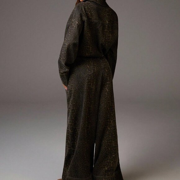 Casual Women's leopard Long Sleeve Button Pocketed Wide Leg jumpsuit - Picture 3 of 6